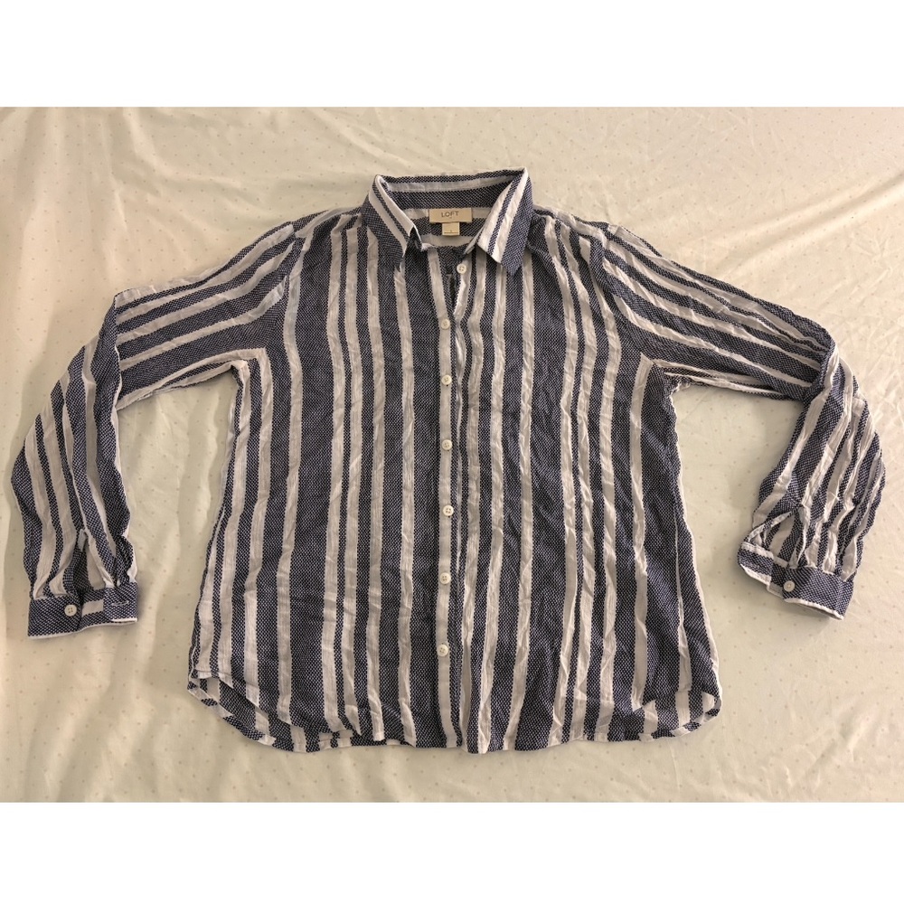 sheer blue and white striped loft button down long sleeve